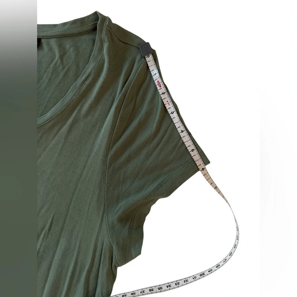 H by Halston Olive Green High-Low Maxi Dress Short Sleeve Rayon Blend Size M - Picture 7 of 9